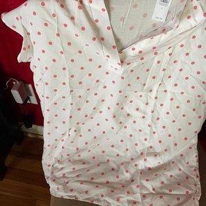 Brand new white/pink polka dot shirt sleeve blouse